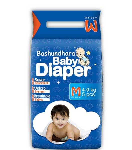 Diaper Bashundhara Baby Diaper M (4-9 kg) 5 Pcs 1 Pcs M (4-9 kg)